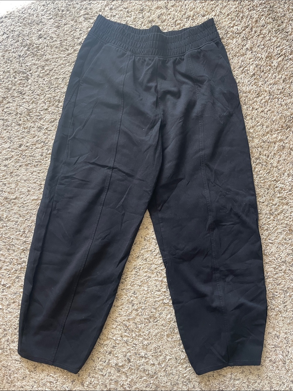Women's Black Elastic-Waist Barrel Leg Pants